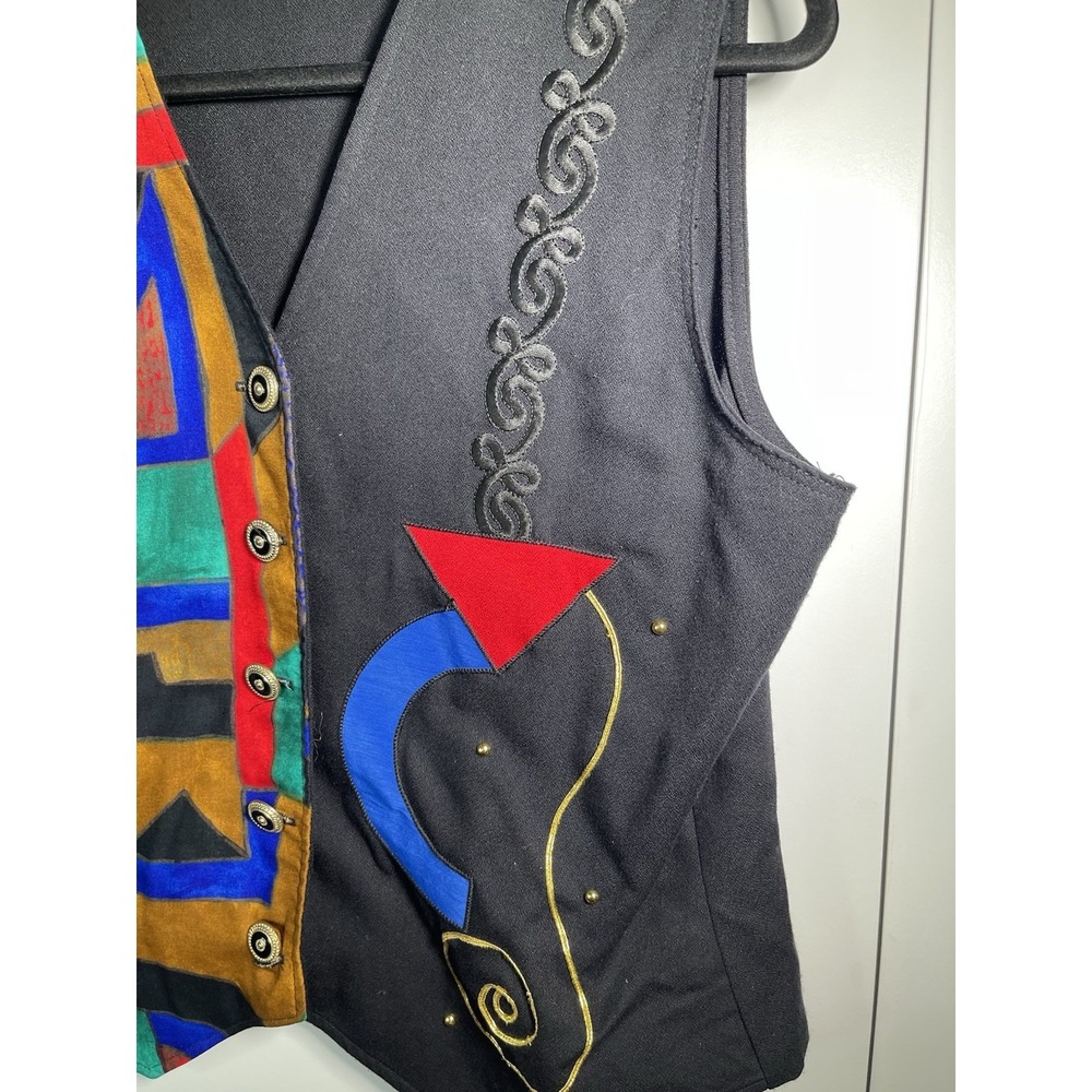 Vintage Eva 90s Streetwear Geometric Button Vest Size 14 Multicolor Made in USA - Picture 3 of 9